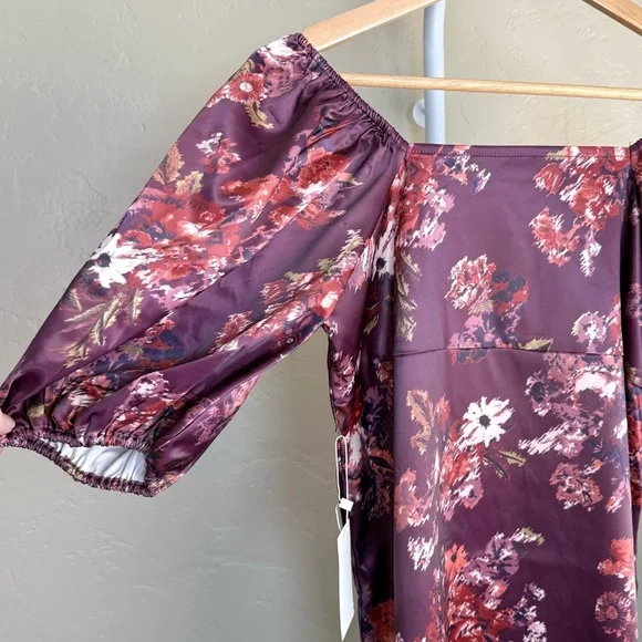 Mia Joy by Joyfolie Kira Dress Girls Size 14 in Plum Floral Satin NWT - Picture 2 of 7